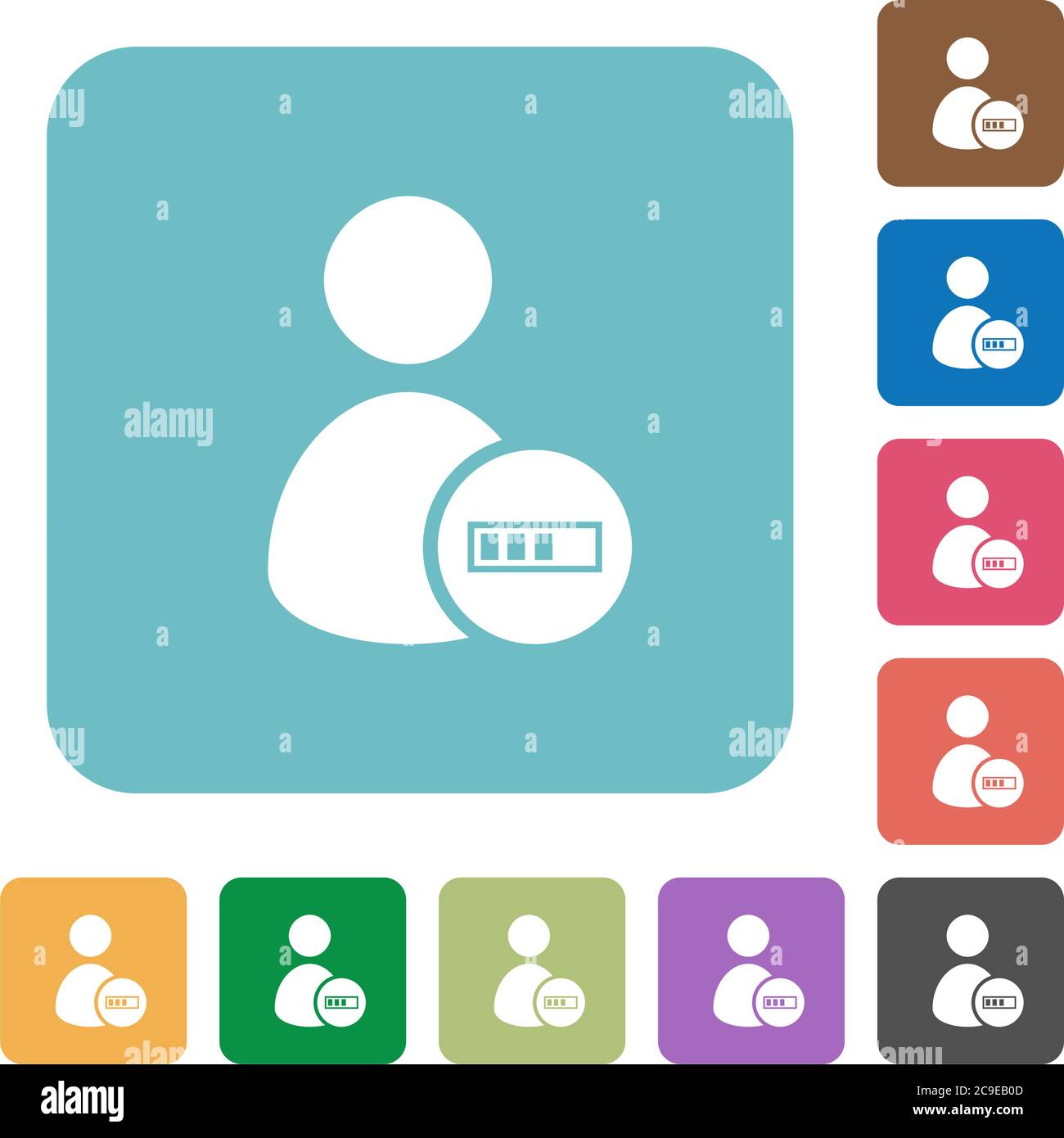 User account processing white flat icons on color rounded square backgrounds Stock Vector