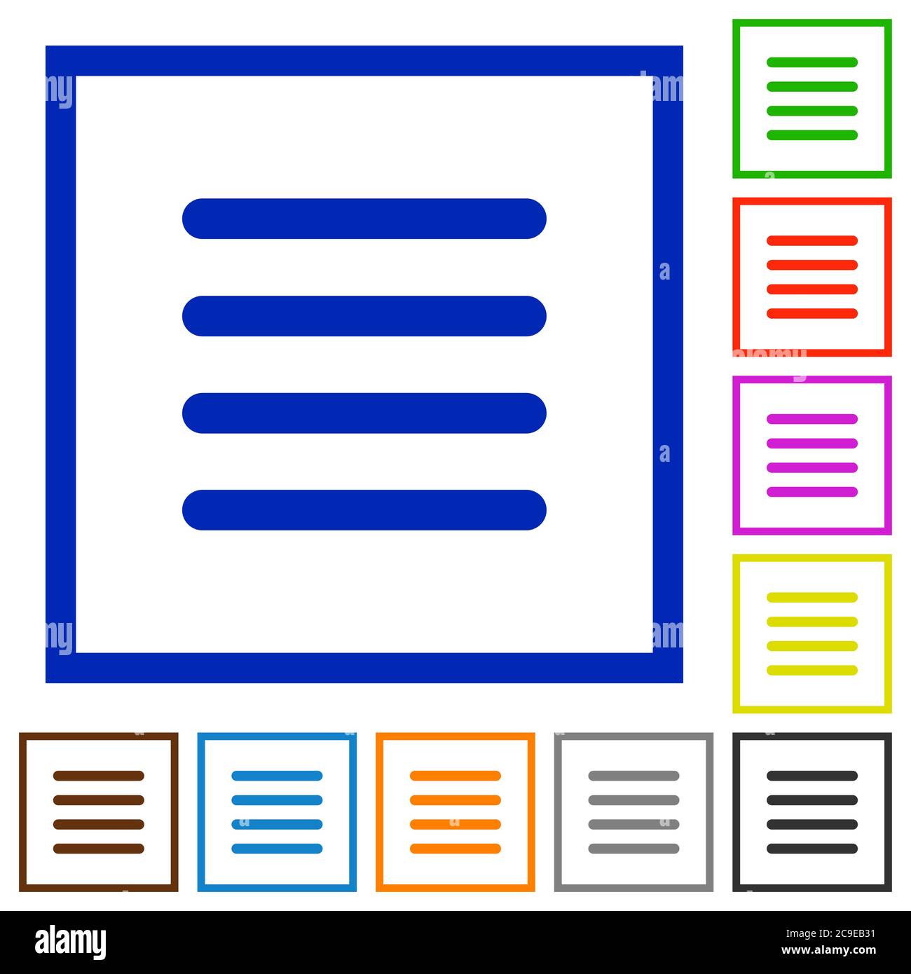Text align justify flat color icons in square frames on white background Stock Vector