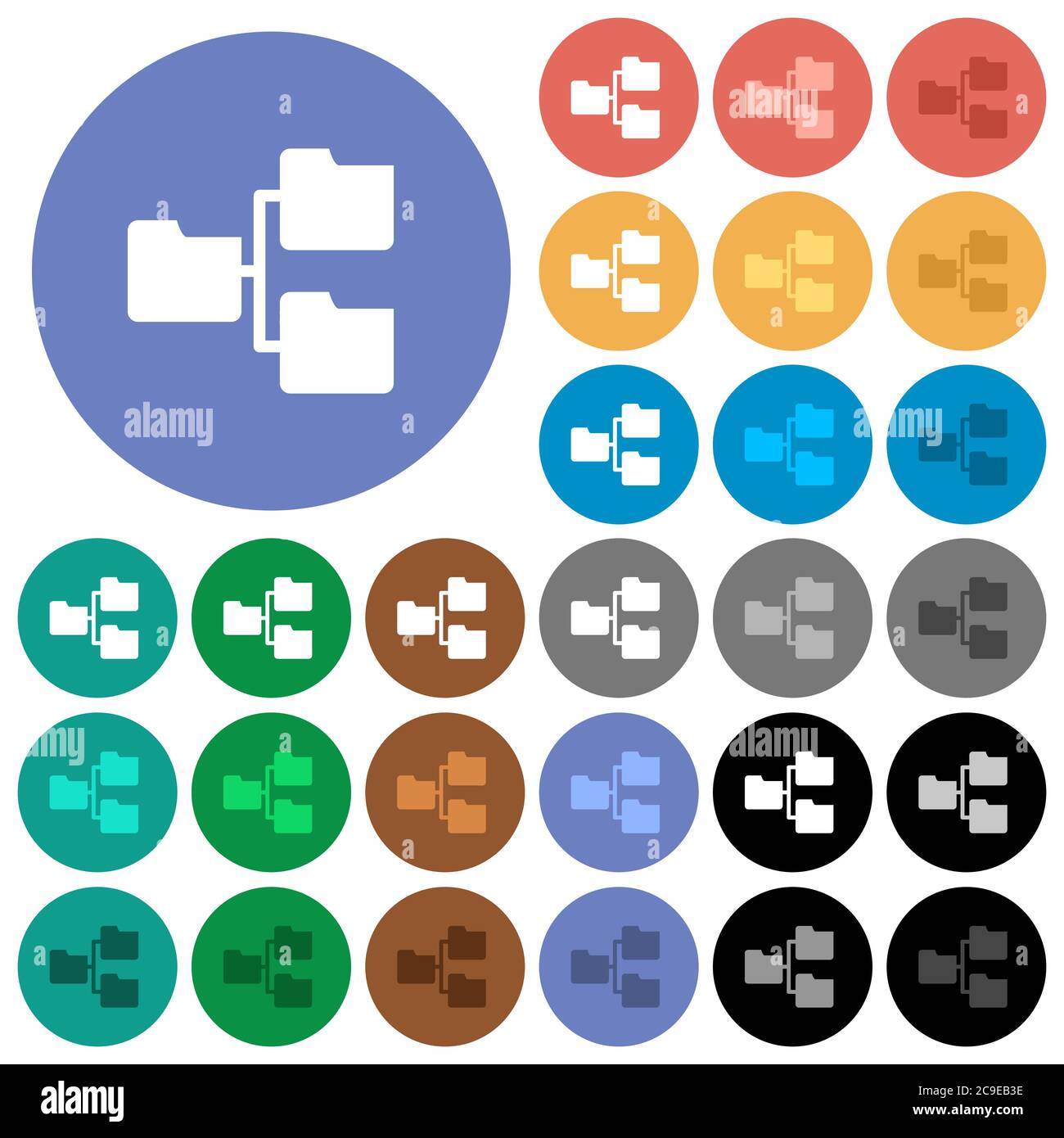 Shared folders multi colored flat icons on round backgrounds. Included ...