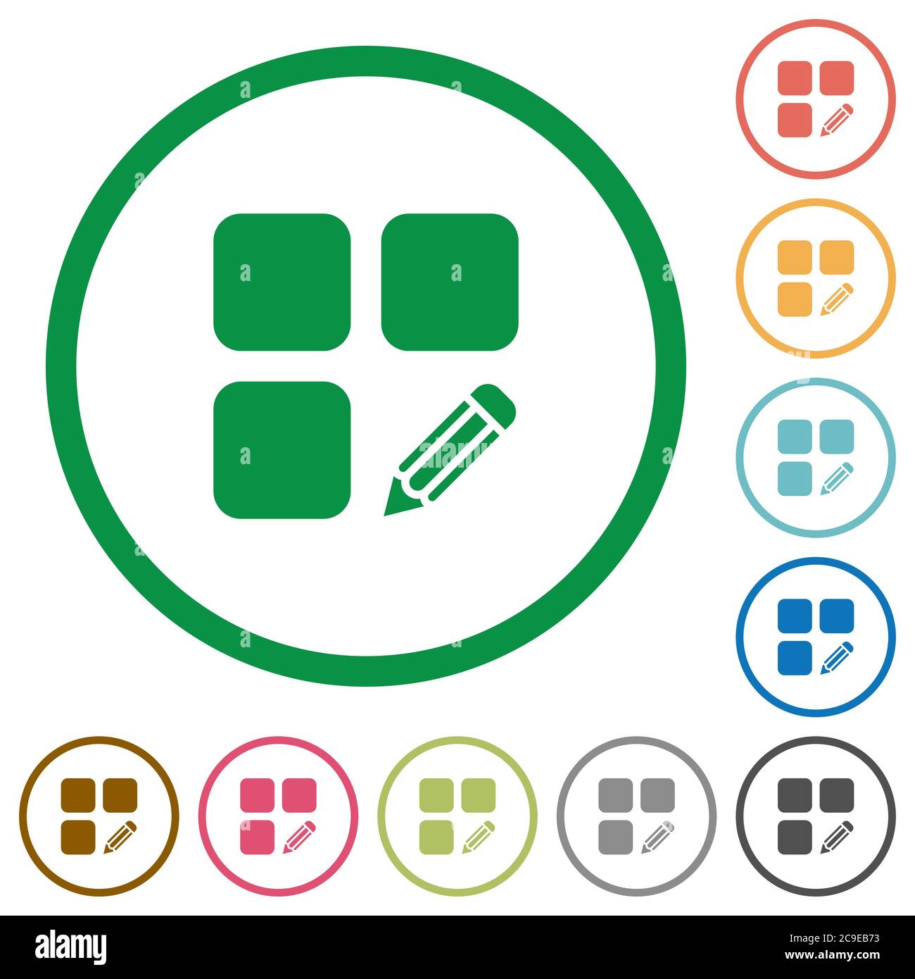 Edit component flat color icons in round outlines on white background ...