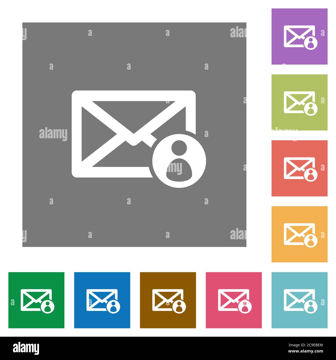 Mail sender flat icons on simple color square backgrounds Stock Vector