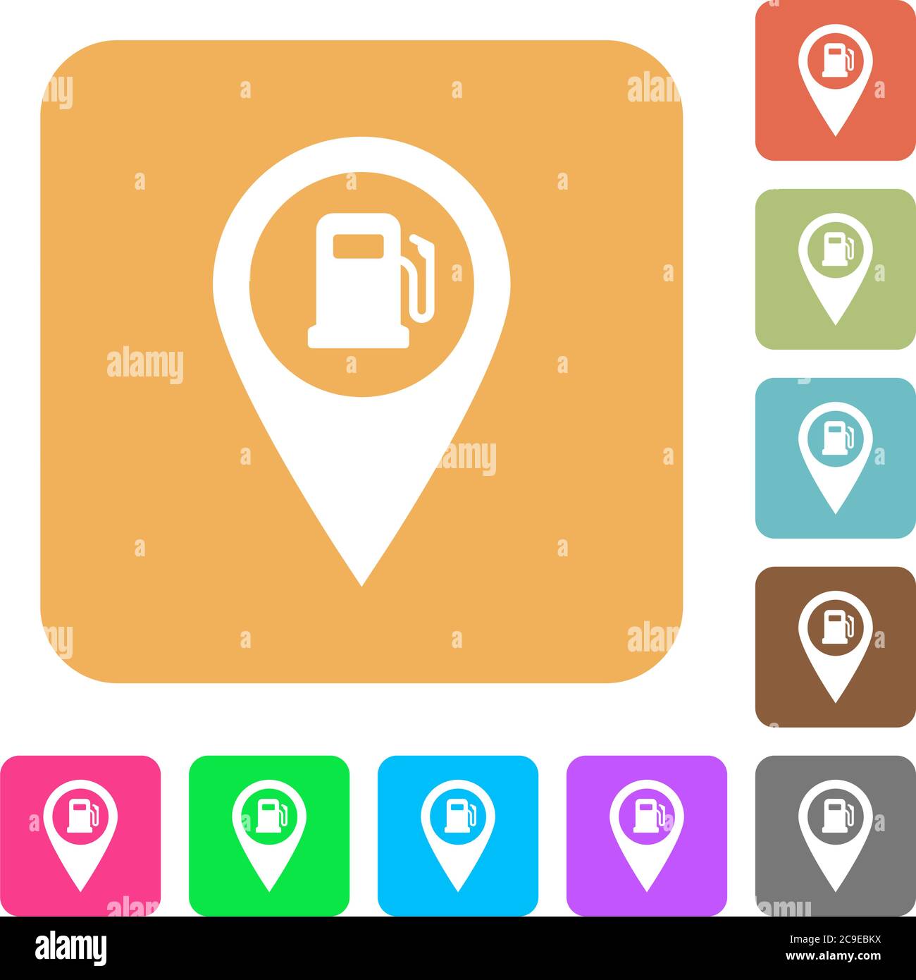 Gas station GPS map location flat icons on rounded square vivid color ...