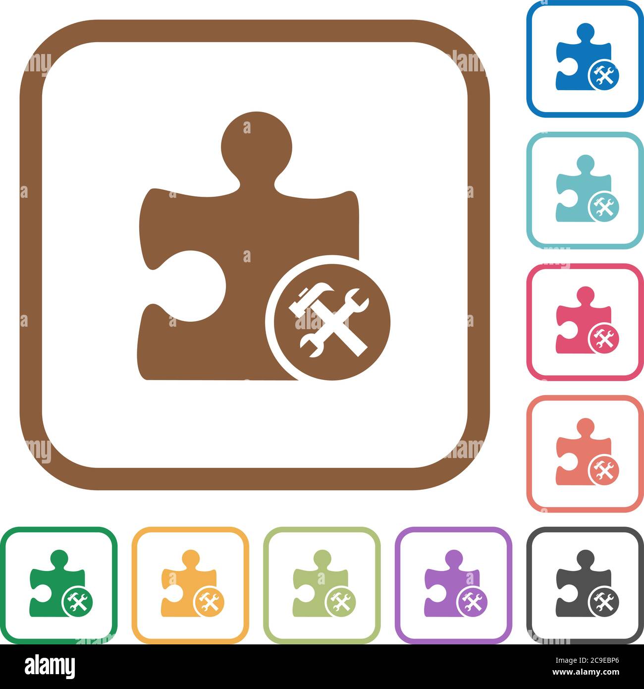 Plugin tools simple icons in color rounded square frames on white background Stock Vector