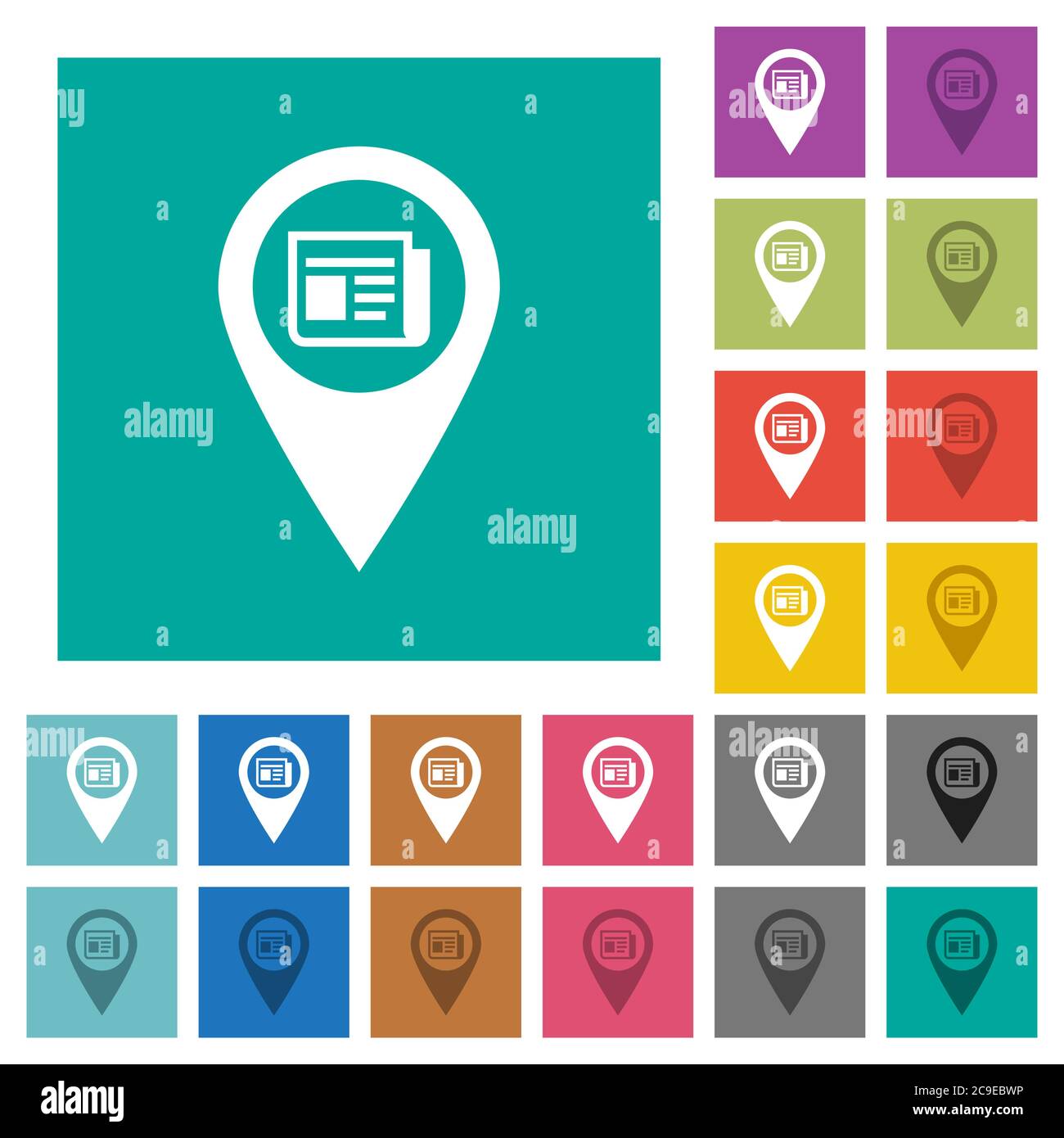 Route info GPS map location multi colored flat icons on plain square ...