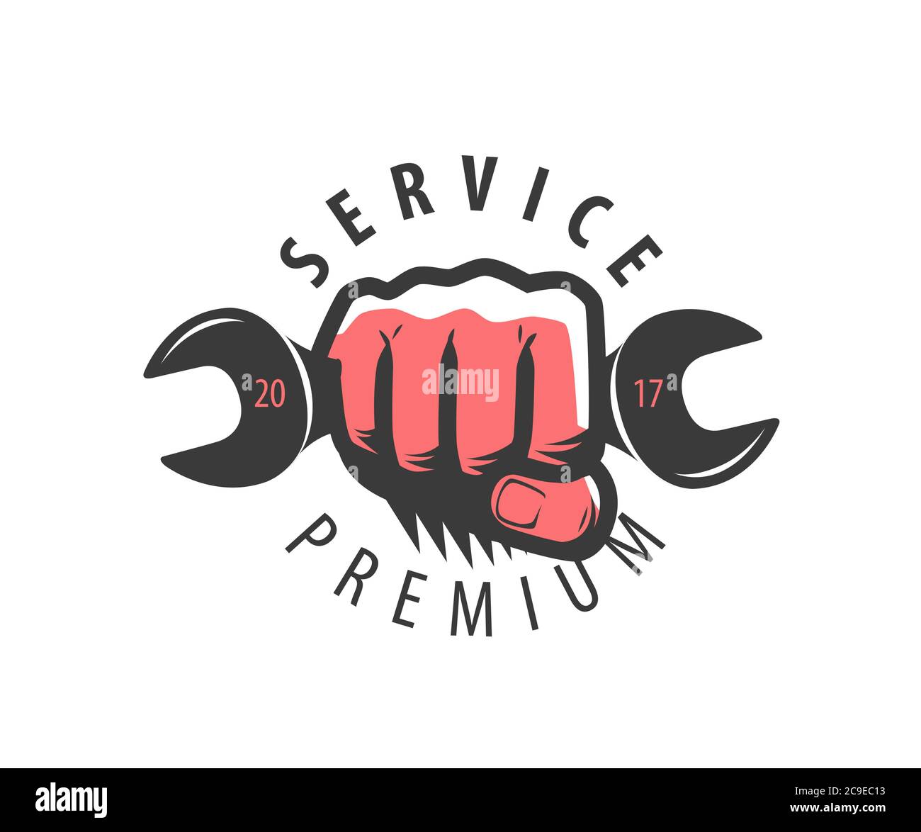 Wrench in hand logo or symbol. Repair, maintenance, service concept Stock Vector