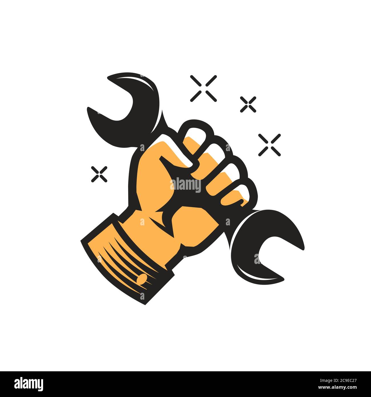 Wrench in hand symbol. Repairs, maintenance, construction concept Stock Vector