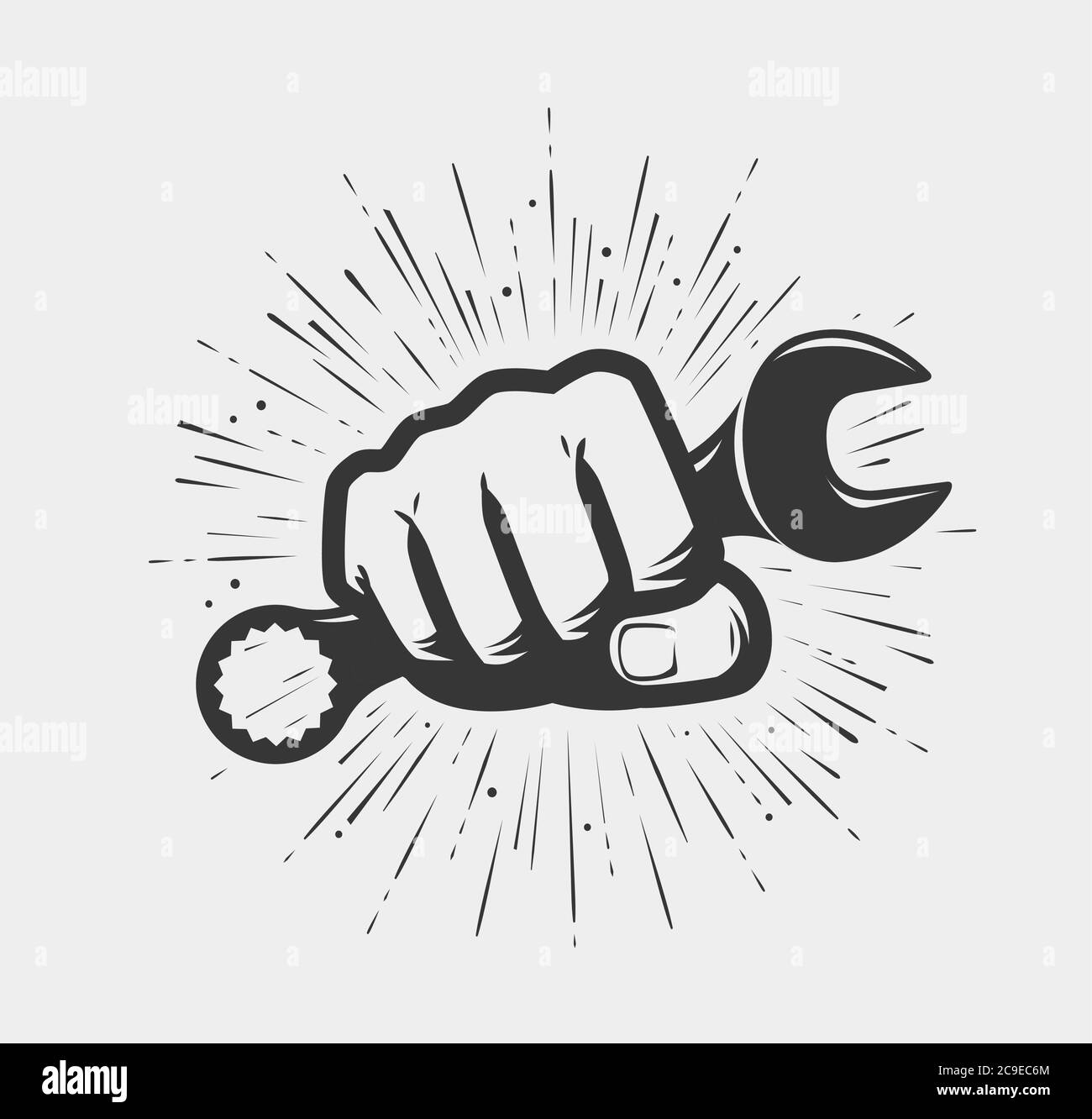 Hand holding spanner symbol. Repairs, maintenance, service concept Stock Vector