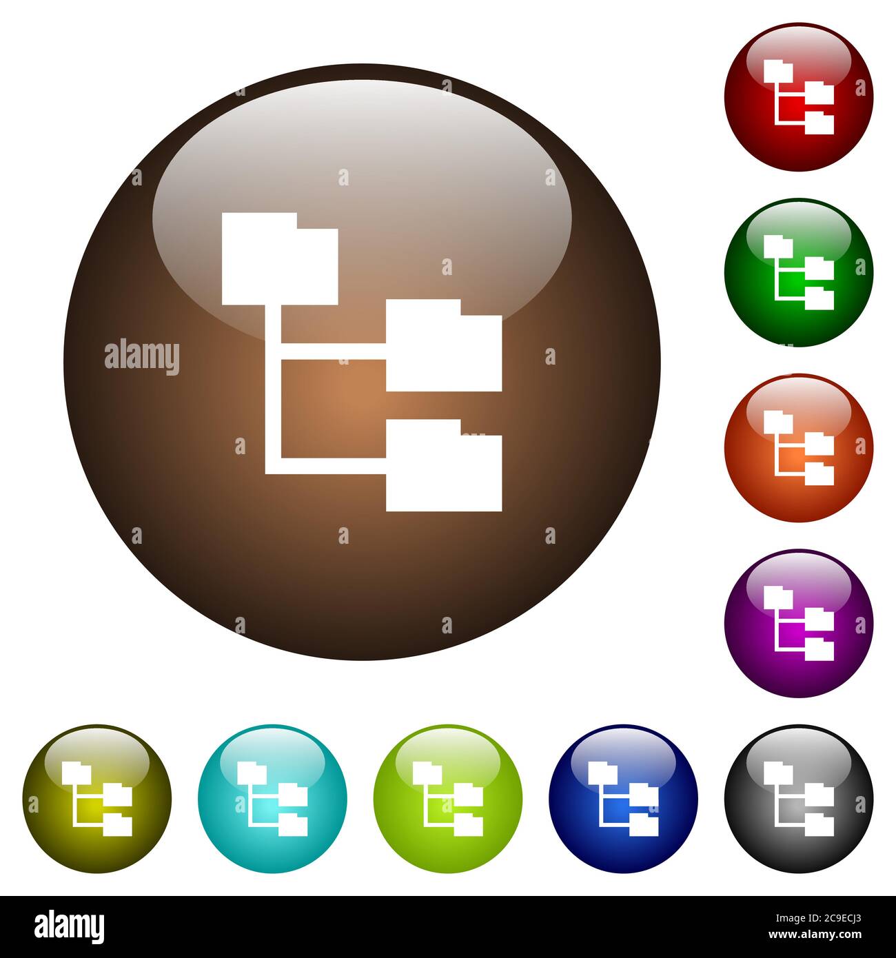 Folder structure white icons on round color glass buttons Stock Vector ...