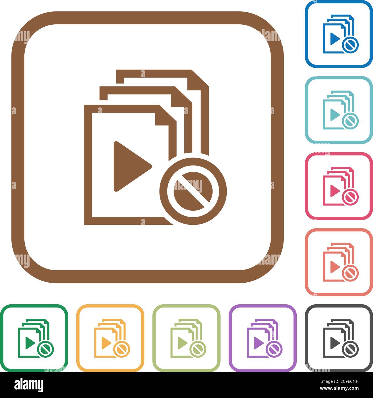 Disabled playlist simple icons in color rounded square frames on white background Stock Vector