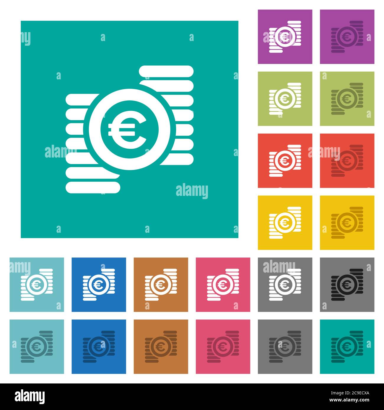 Euro coins multi colored flat icons on plain square backgrounds ...