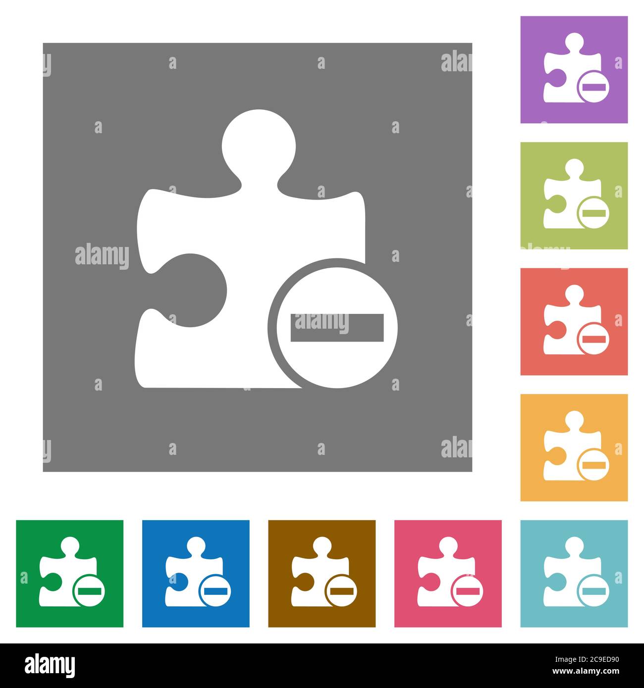 Remove plugin flat icons on simple color square backgrounds Stock Vector