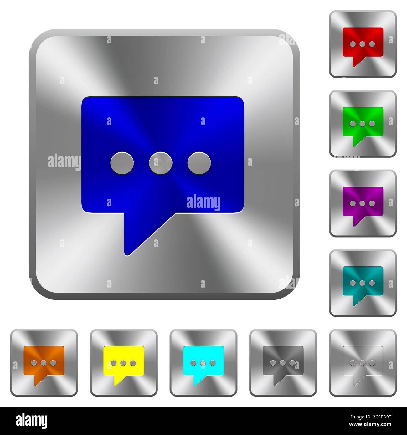 Working chat engraved icons on rounded square glossy steel buttons ...