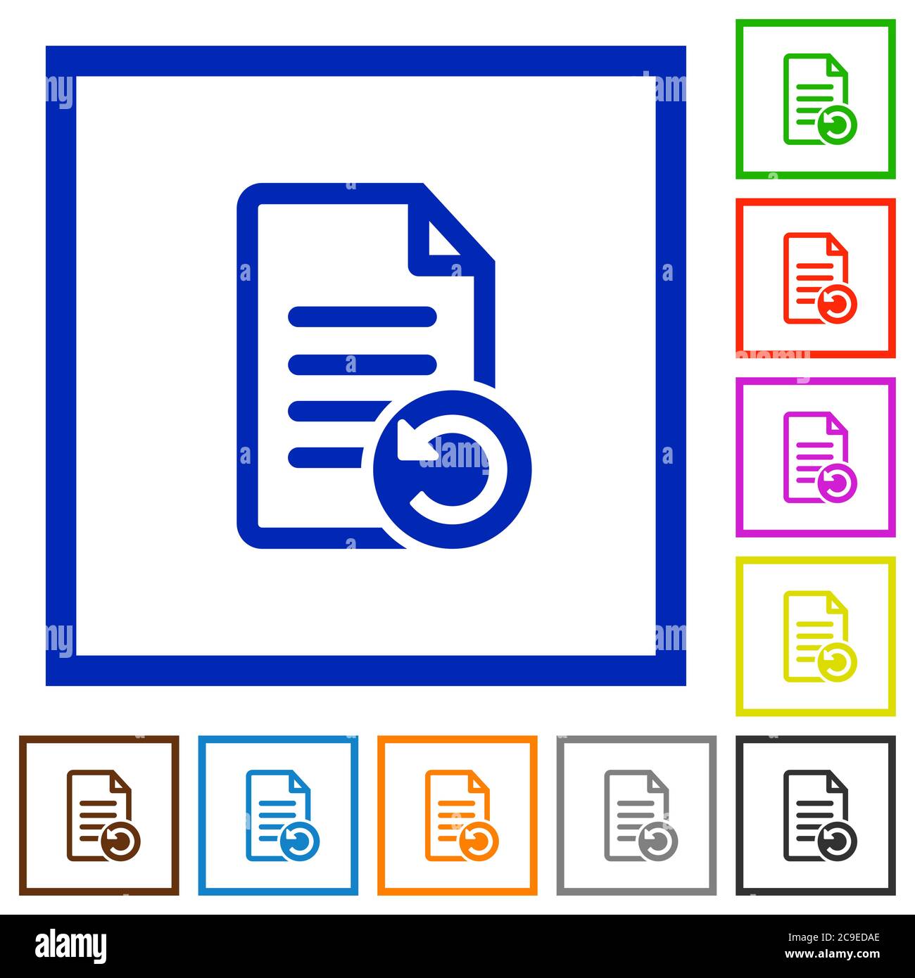 Undo document changes flat color icons in square frames on white background Stock Vector