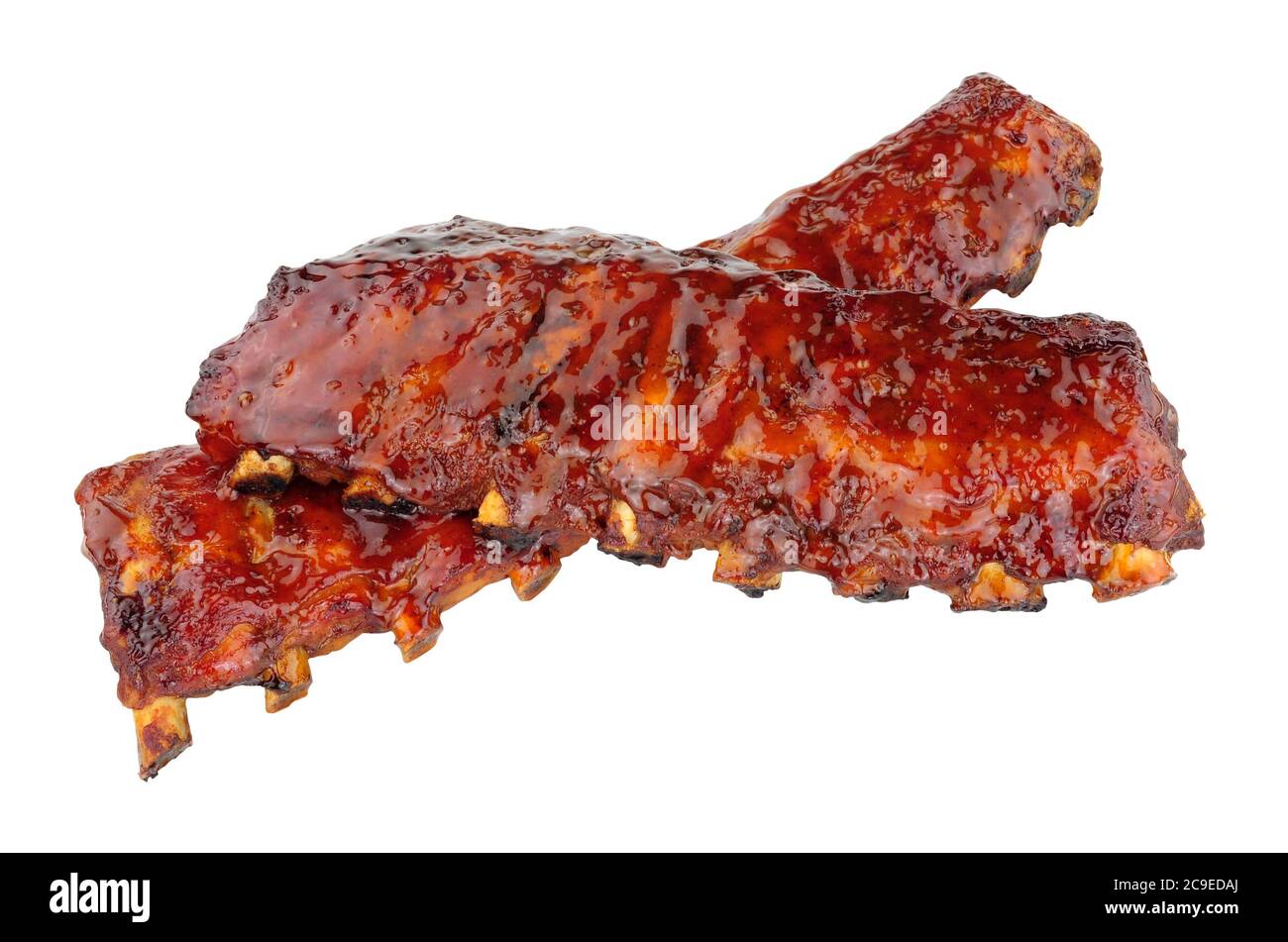 Chinese Peking style pork ribs coated with sticky plum sauce glaze