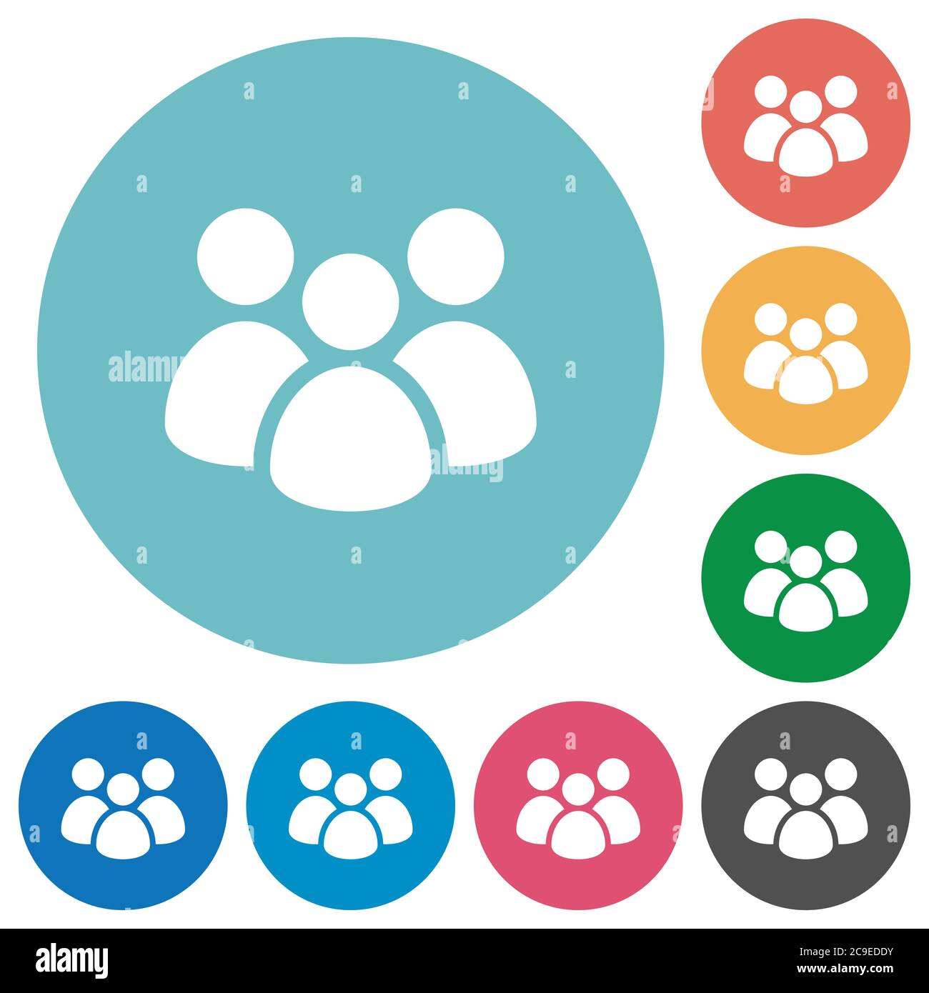 Team flat white icons on round color backgrounds Stock Vector