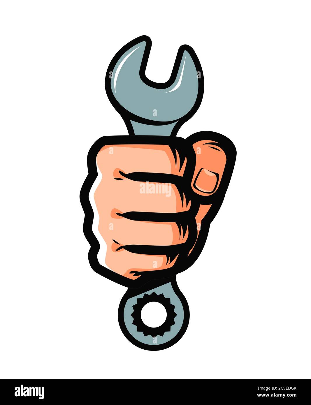 Hand with wrench. Technical support, maintenance, industry concept Stock Vector