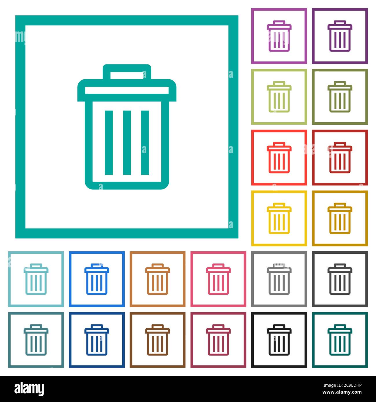 Delete flat color icons with quadrant frames on white background Stock ...
