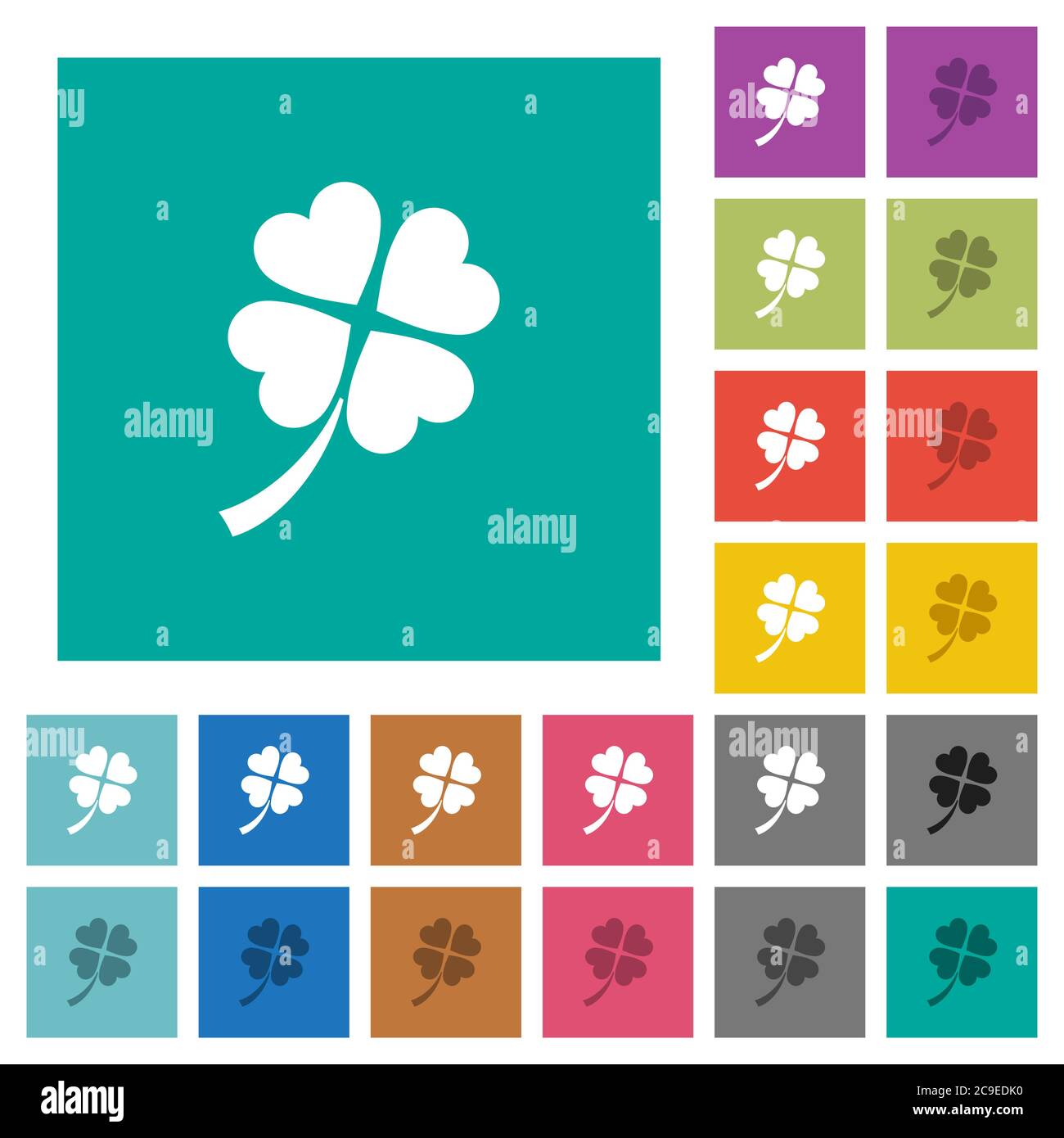 Four leaf clover multi colored flat icons on plain square backgrounds ...
