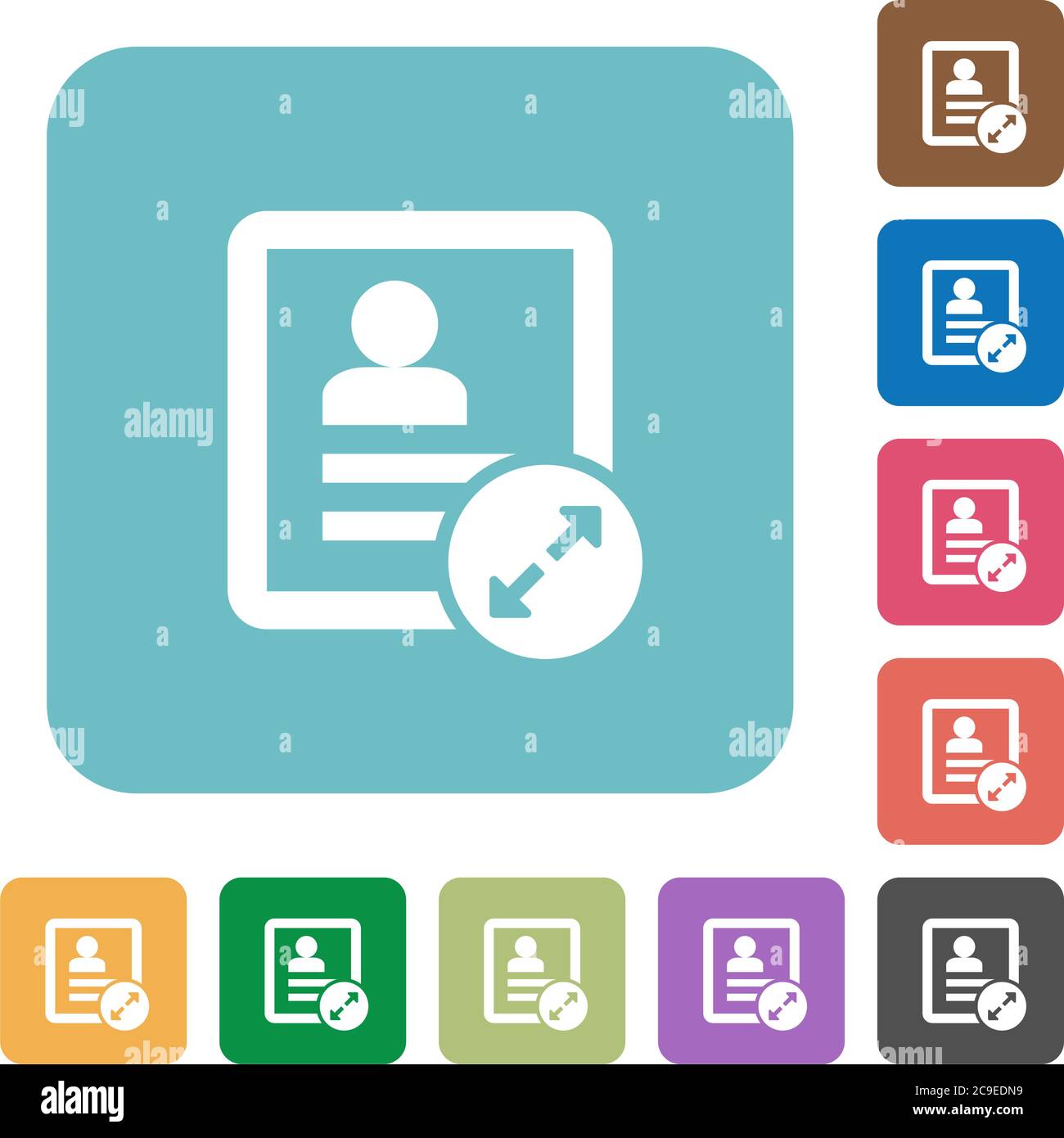 Extend contact white flat icons on color rounded square backgrounds Stock Vector