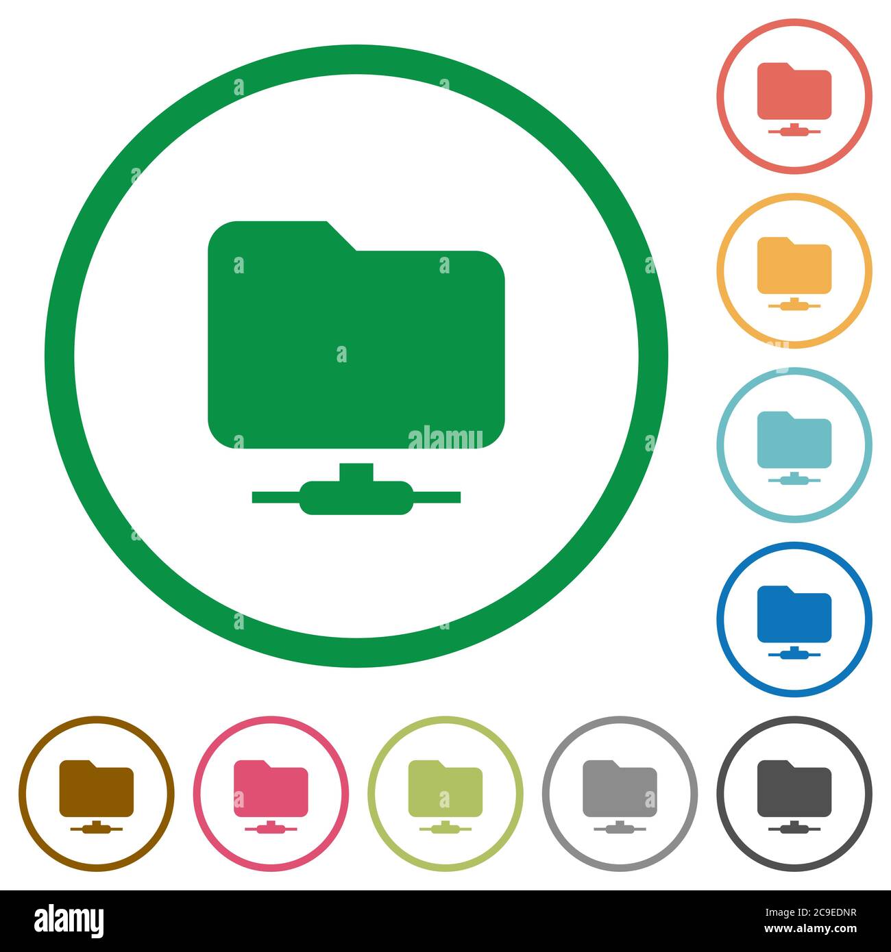 Network folder flat color icons in round outlines on white background ...
