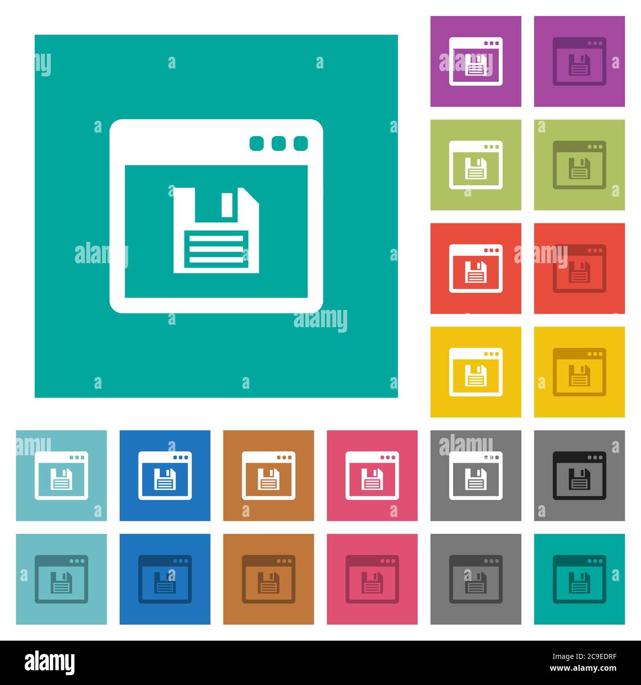 Save application multi colored flat icons on plain square backgrounds ...
