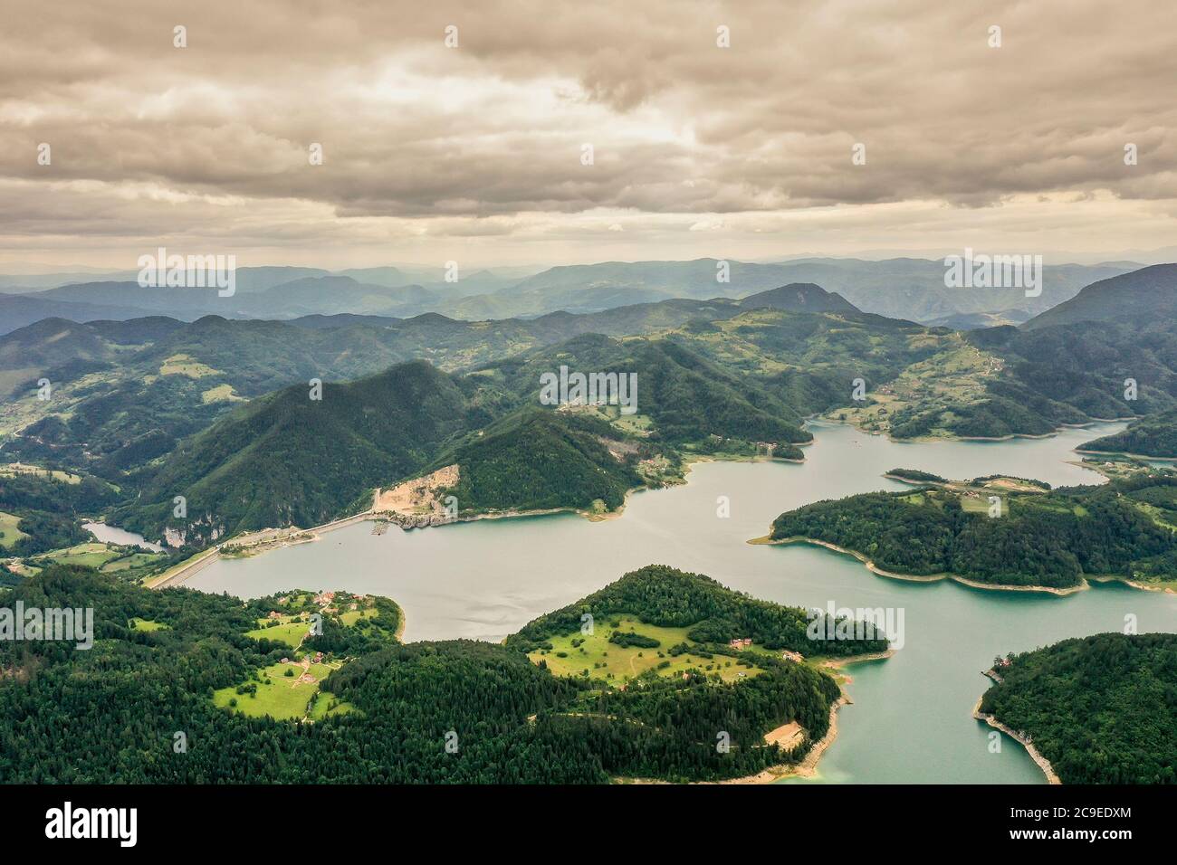 View at Zaovine lake from Tara mountain in Serbia Stock Photo