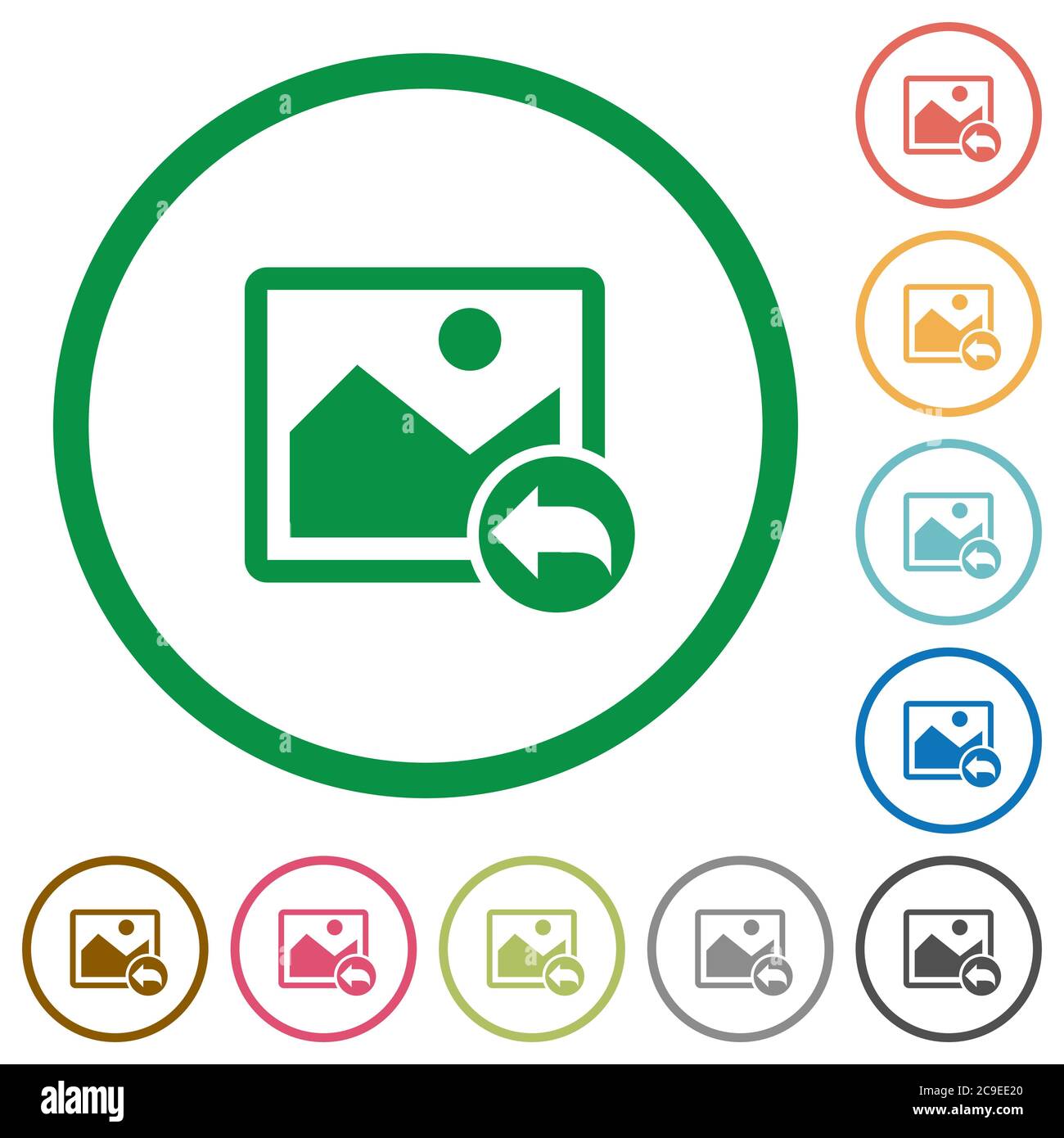 Undo image changes flat color icons in round outlines on white background Stock Vector