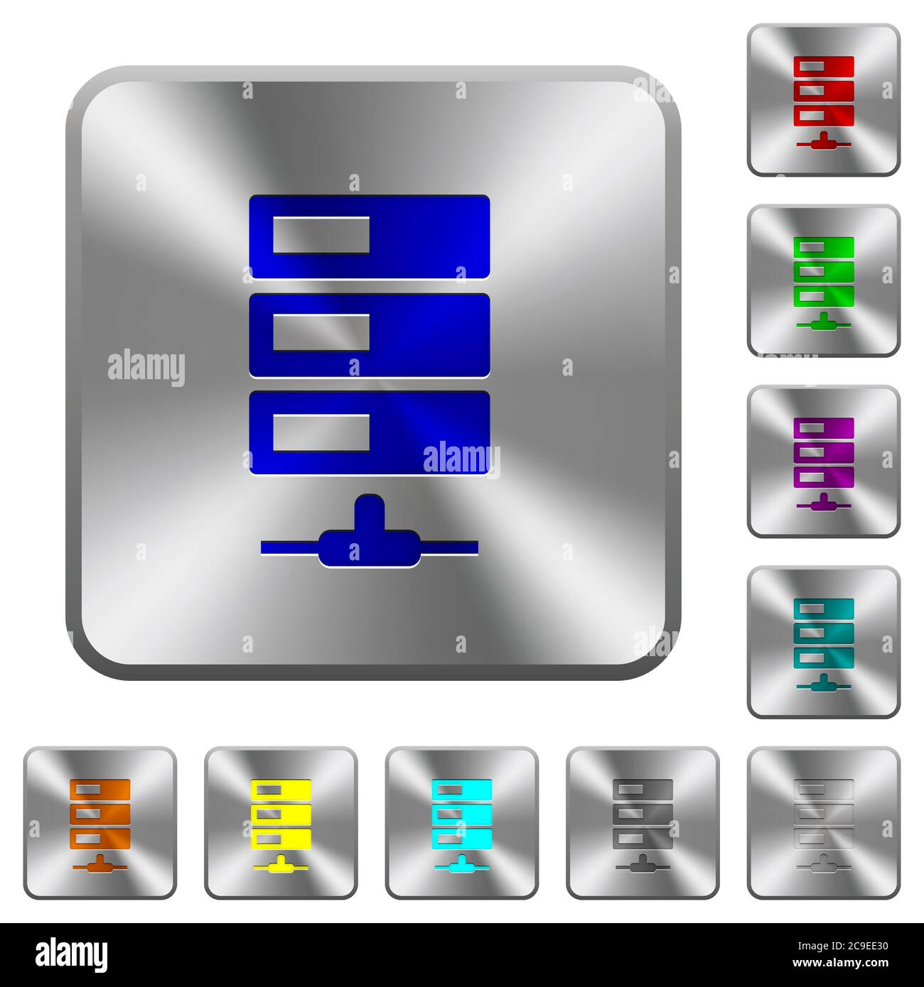 Data network engraved icons on rounded square glossy steel buttons Stock Vector