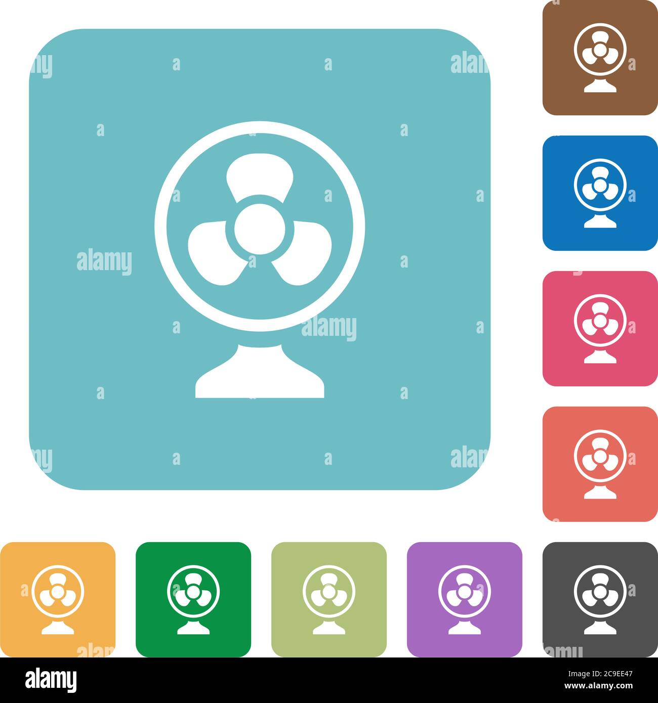 Table fan white flat icons on color rounded square backgrounds Stock ...