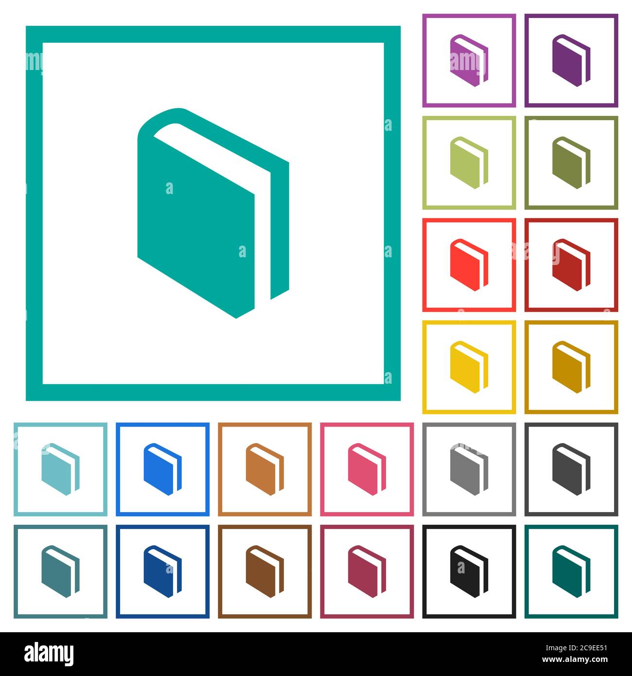 Single book flat color icons with quadrant frames on white background ...