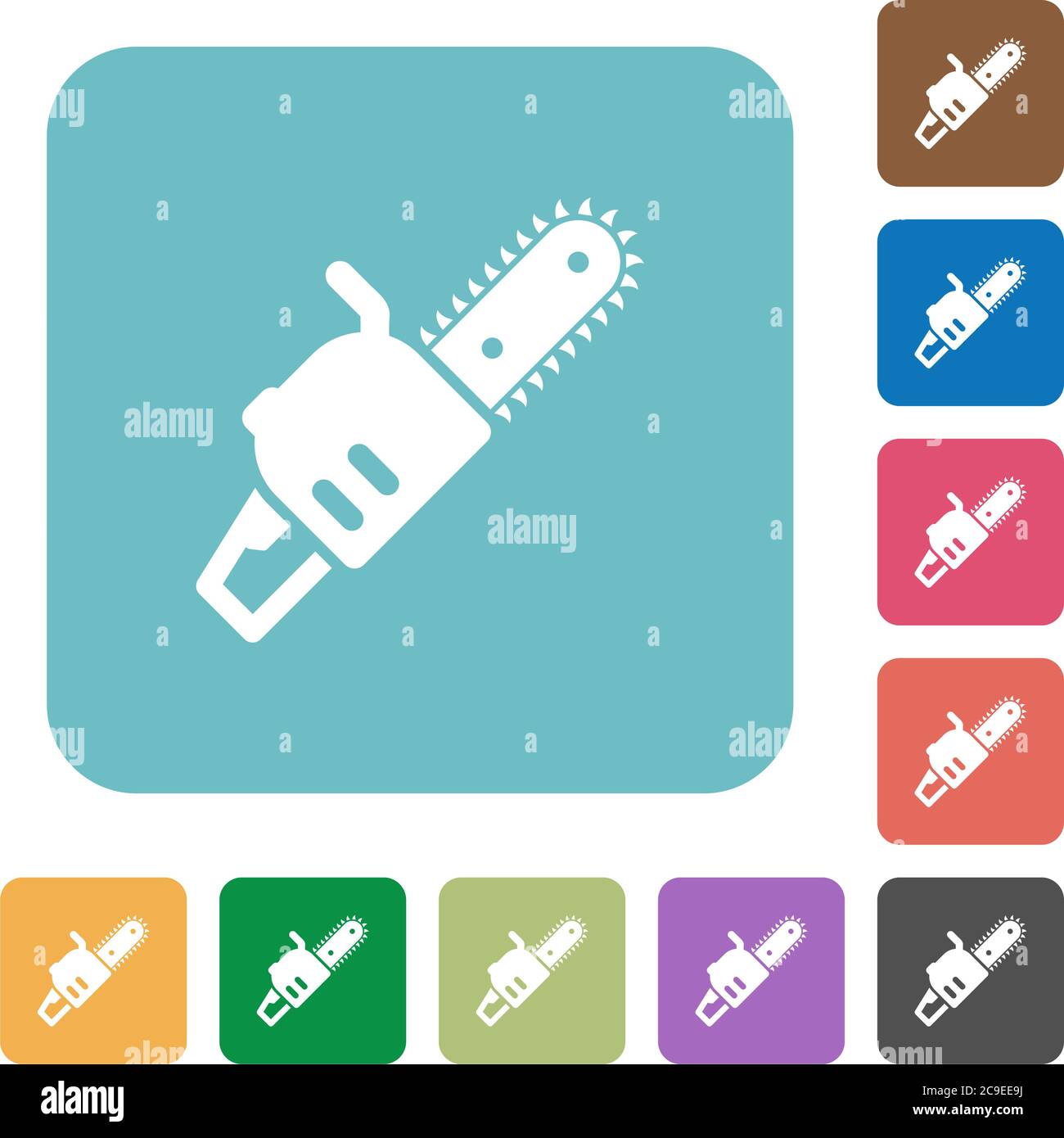 Chainsaw white flat icons on color rounded square backgrounds Stock Vector