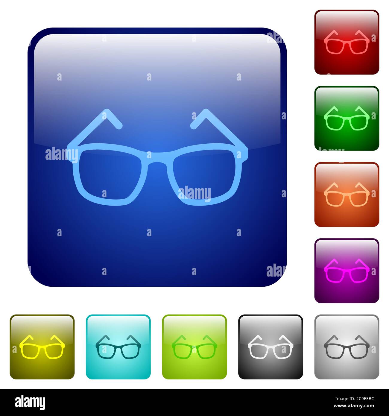 Eyeglasses icons in rounded square color glossy button set Stock Vector