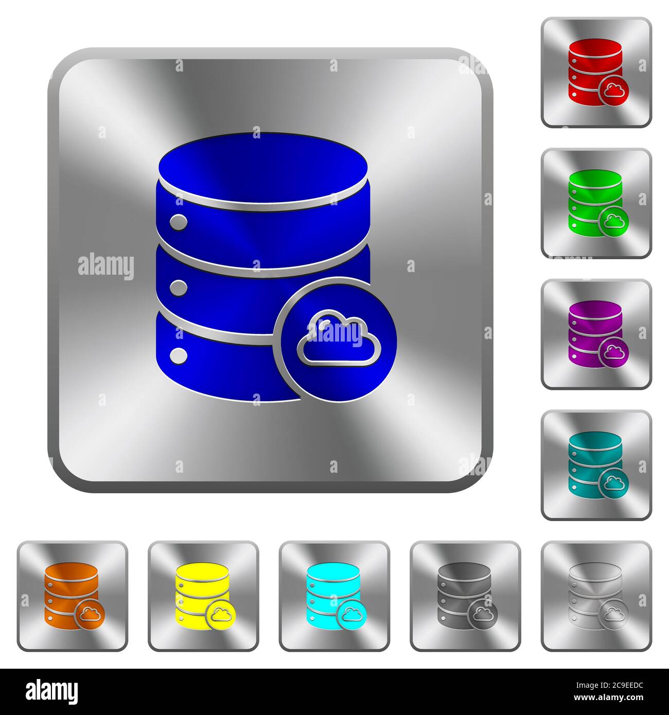 Cloud database engraved icons on rounded square glossy steel buttons Stock Vector