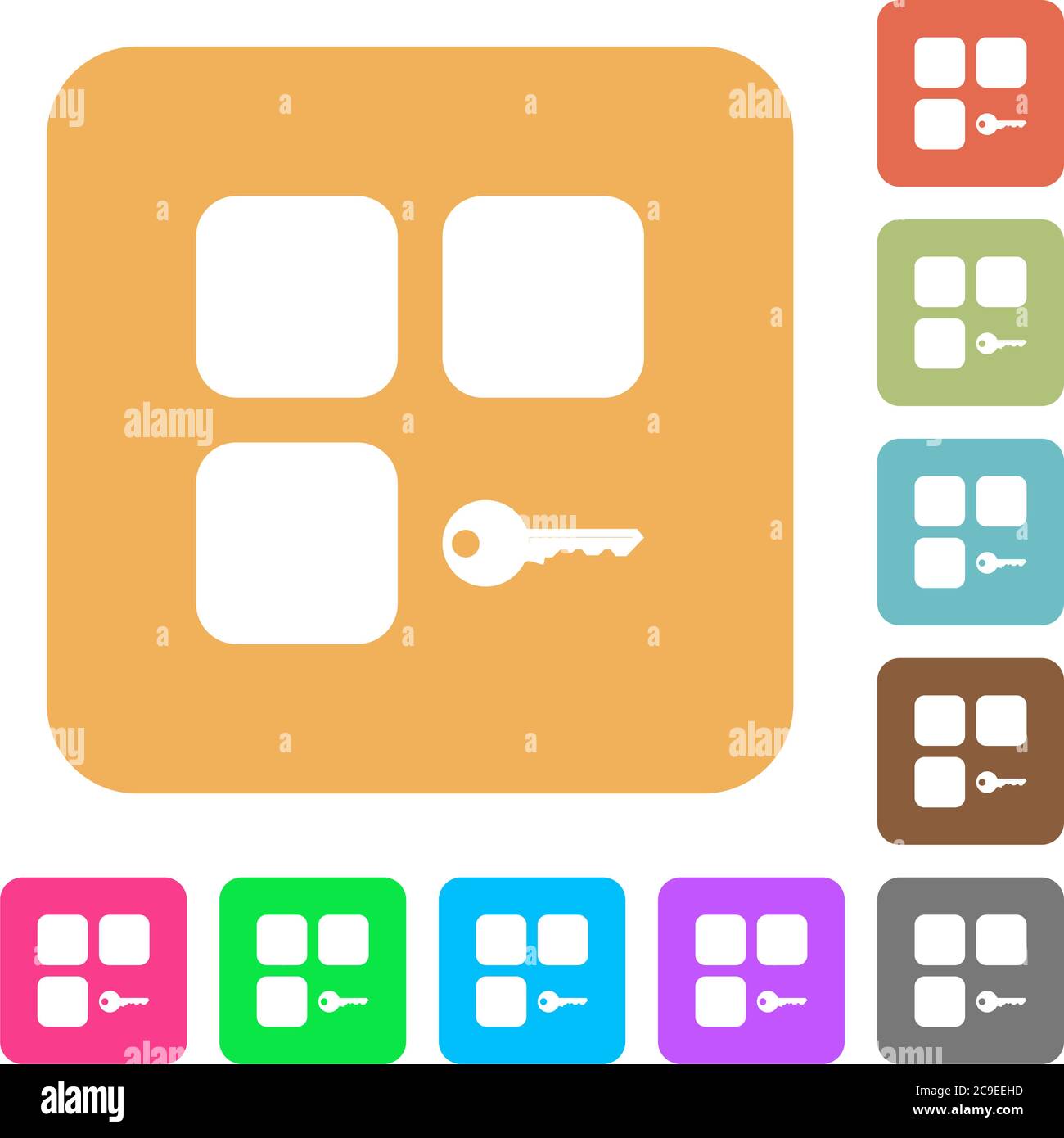 Secure component flat icons on rounded square vivid color backgrounds. Stock Vector