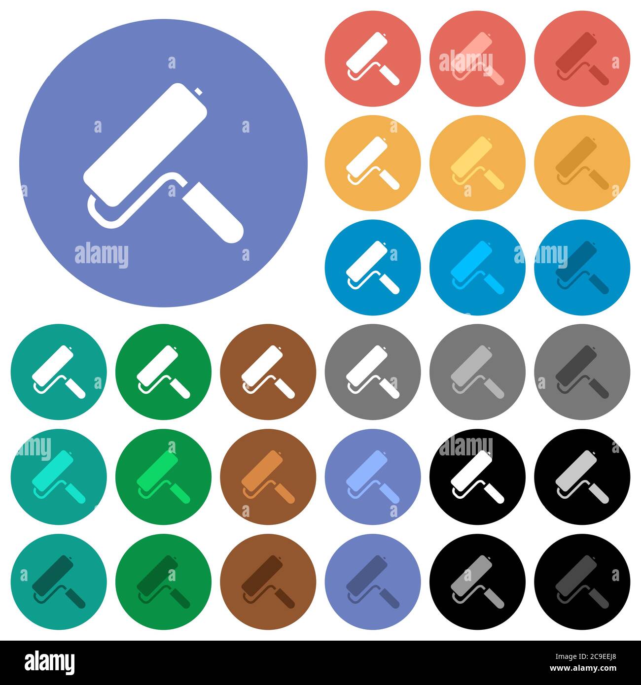 Paint roller multi colored flat icons on round backgrounds. Included ...