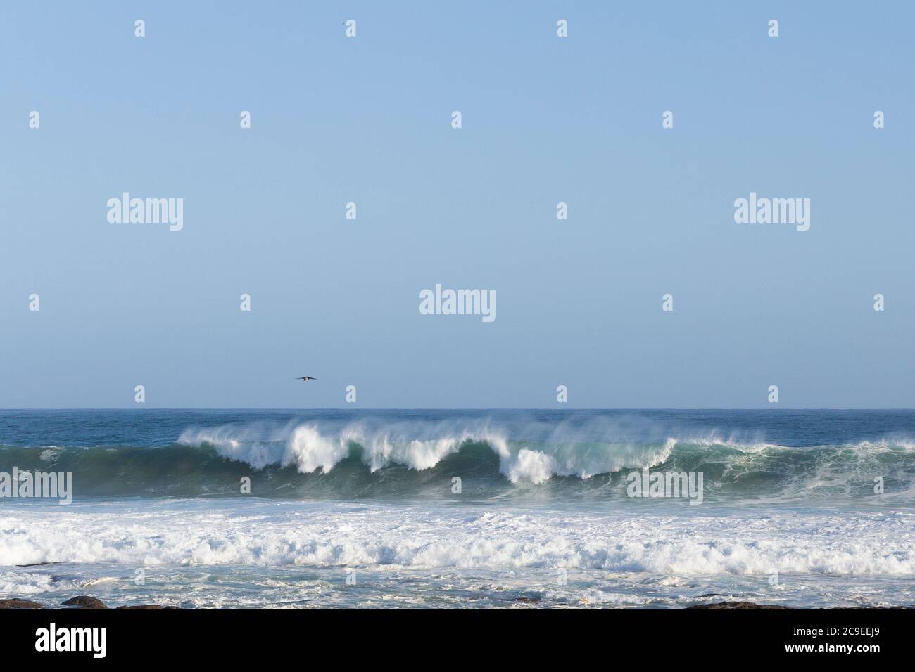 Crashing waves breaking on beach at Marengo Point in Apollo Bay Australia on a summer day Stock Photo