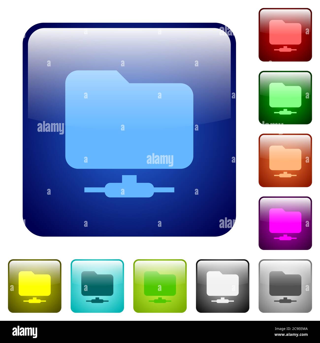 Network folder icons in rounded square color glossy button set Stock ...