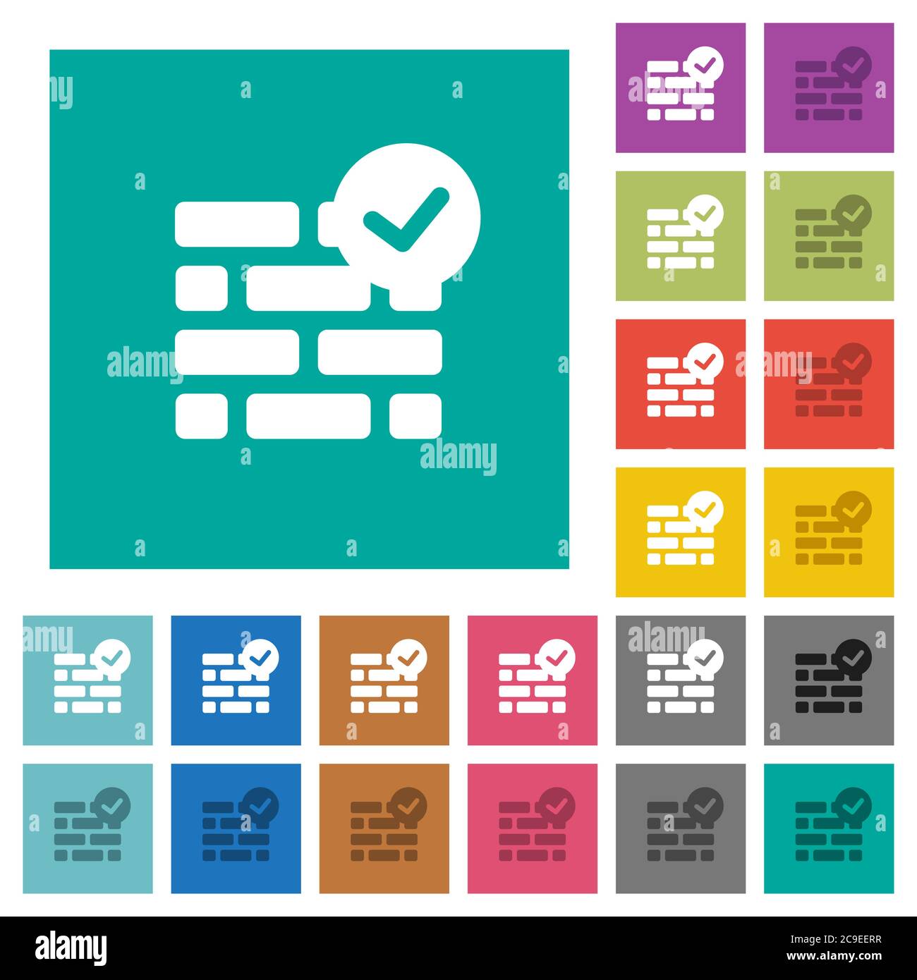 Active firewall multi colored flat icons on plain square backgrounds. Included white and darker icon variations for hover or active effects. Stock Vector