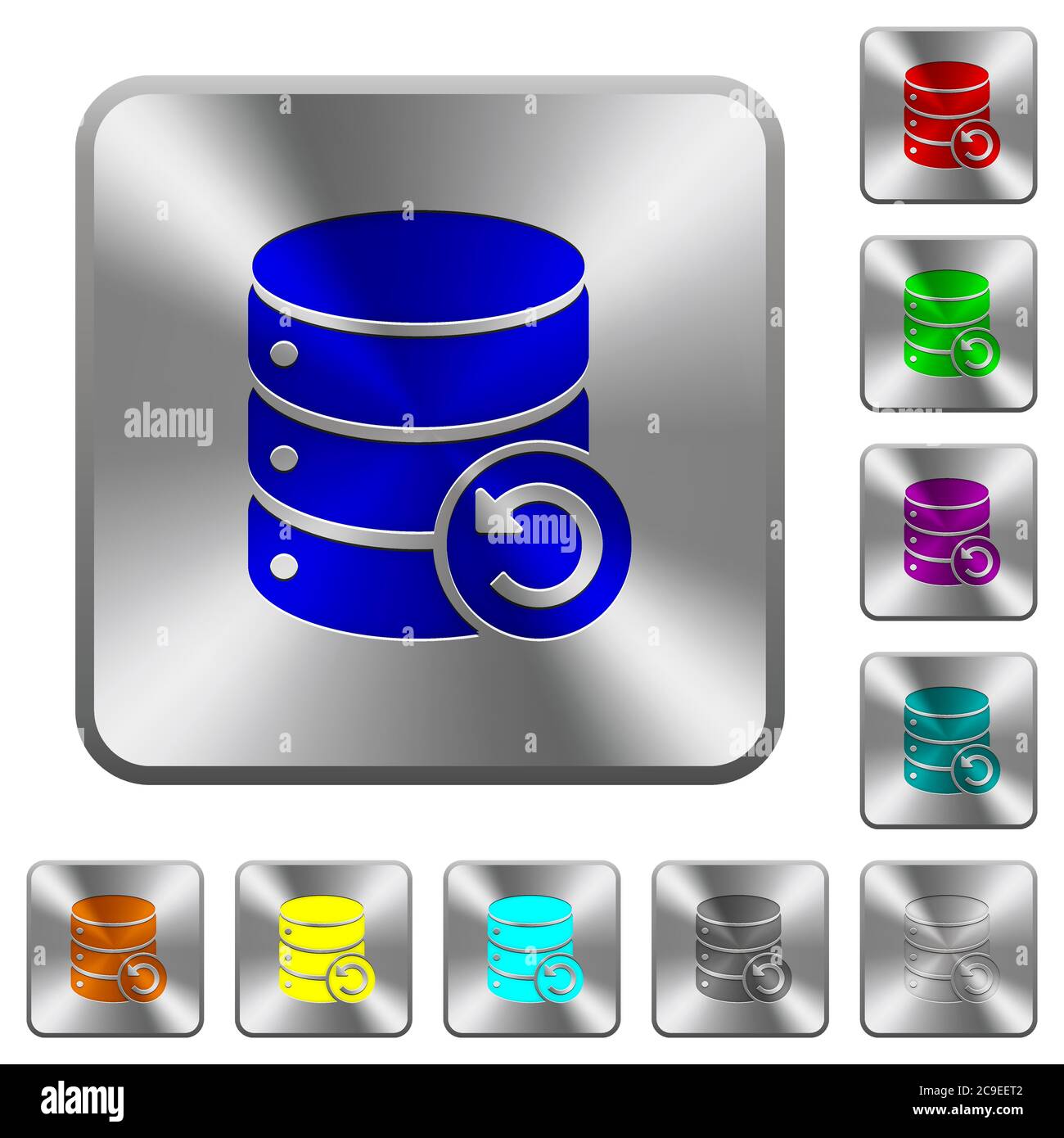 Undo database changes engraved icons on rounded square glossy steel buttons Stock Vector