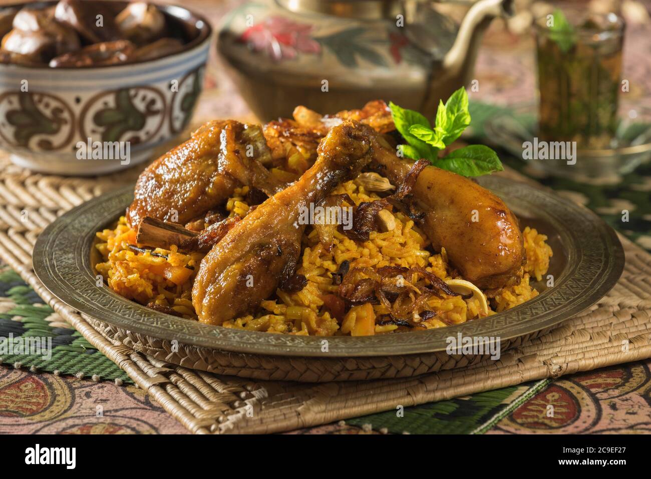 Nasi Bukhari Ayam. Chicken and rice dish. Malaysia and Middle East Food Stock Photo