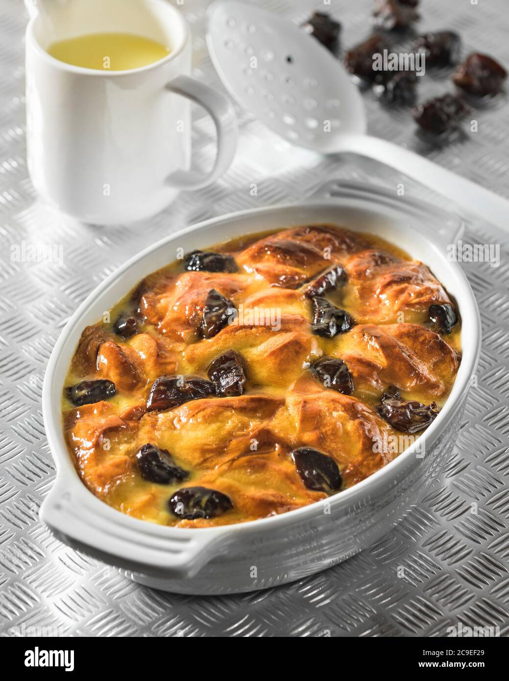 Brioche bread and butter pudding. Food UK Stock Photo