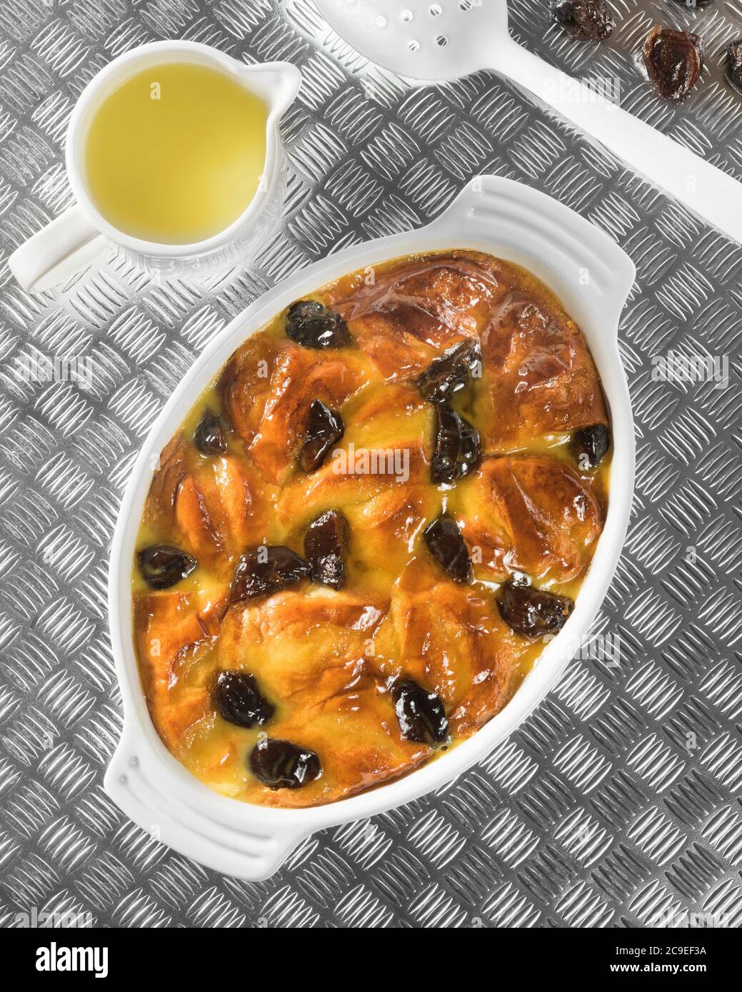 Brioche bread and butter pudding. Food UK Stock Photo