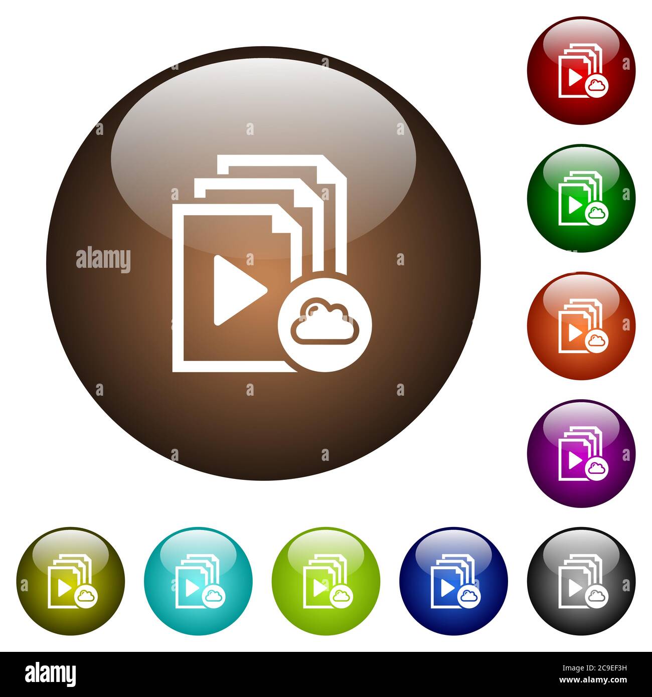 Cloud playlist white icons on round color glass buttons Stock Vector ...