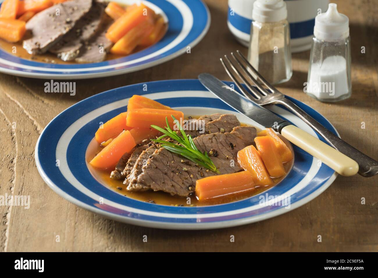 Boiled beef and carrots. Traditional food UK Stock Photo