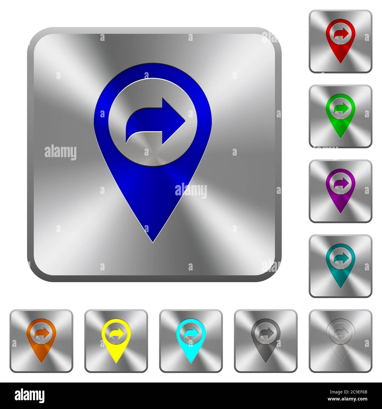 Forward GPS map location engraved icons on rounded square glossy steel ...