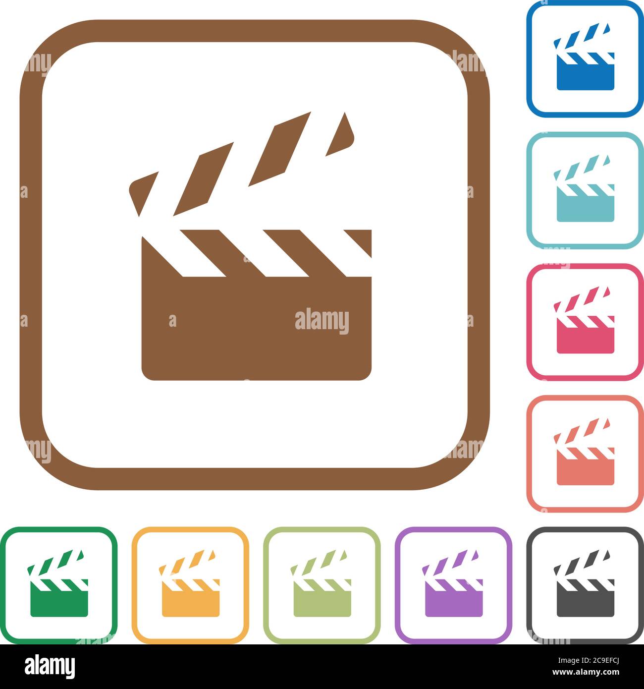 Clapperboard simple icons in color rounded square frames on white background Stock Vector