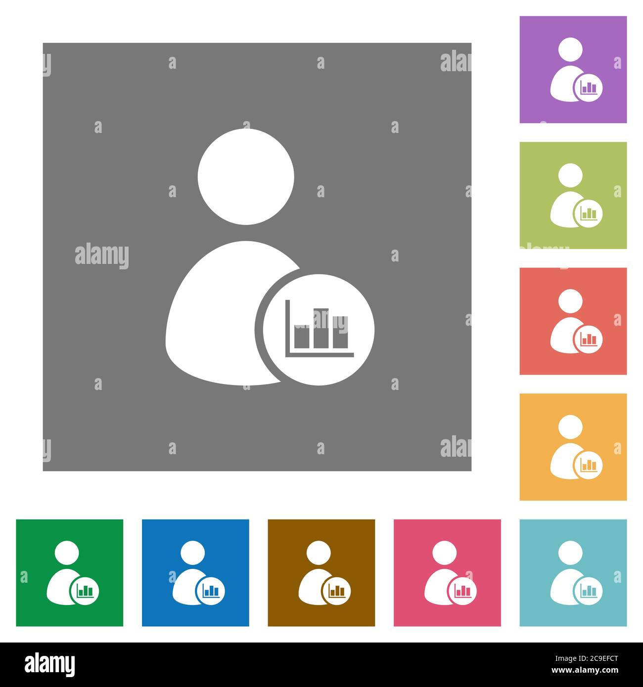 User account statistics flat icons on simple color square backgrounds Stock Vector