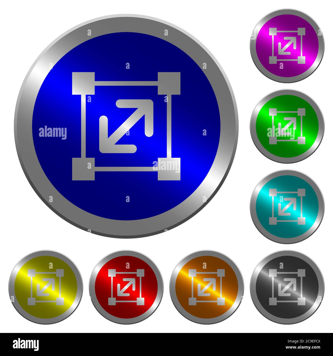 Resize element icons on round luminous coin-like color steel buttons ...