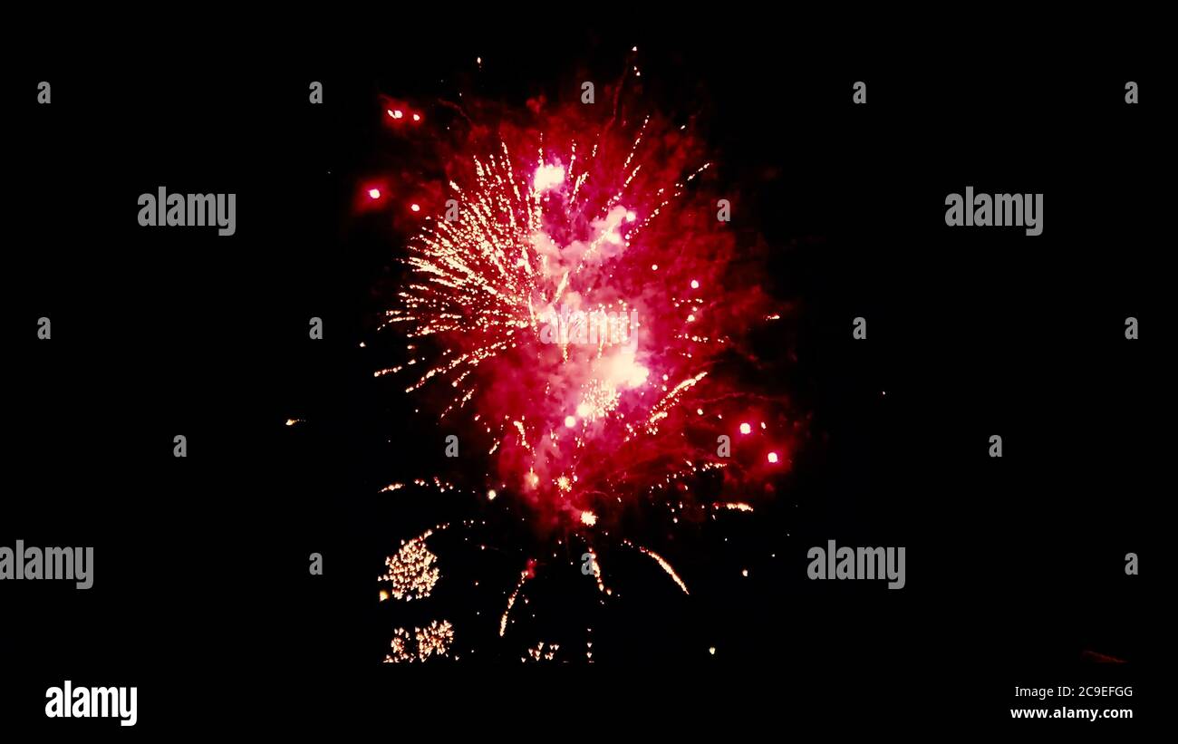 Close up isolated image of a firework show as multiple fireworks