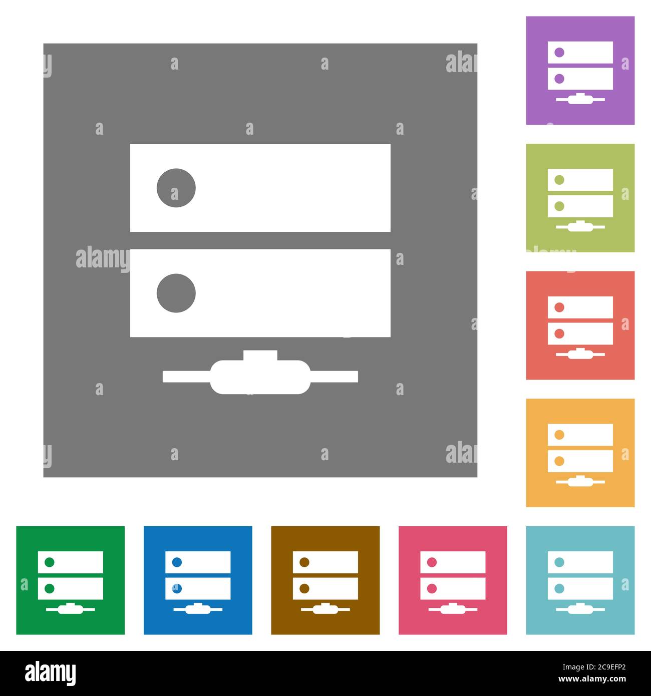 Network drive flat icons on simple color square backgrounds Stock Vector